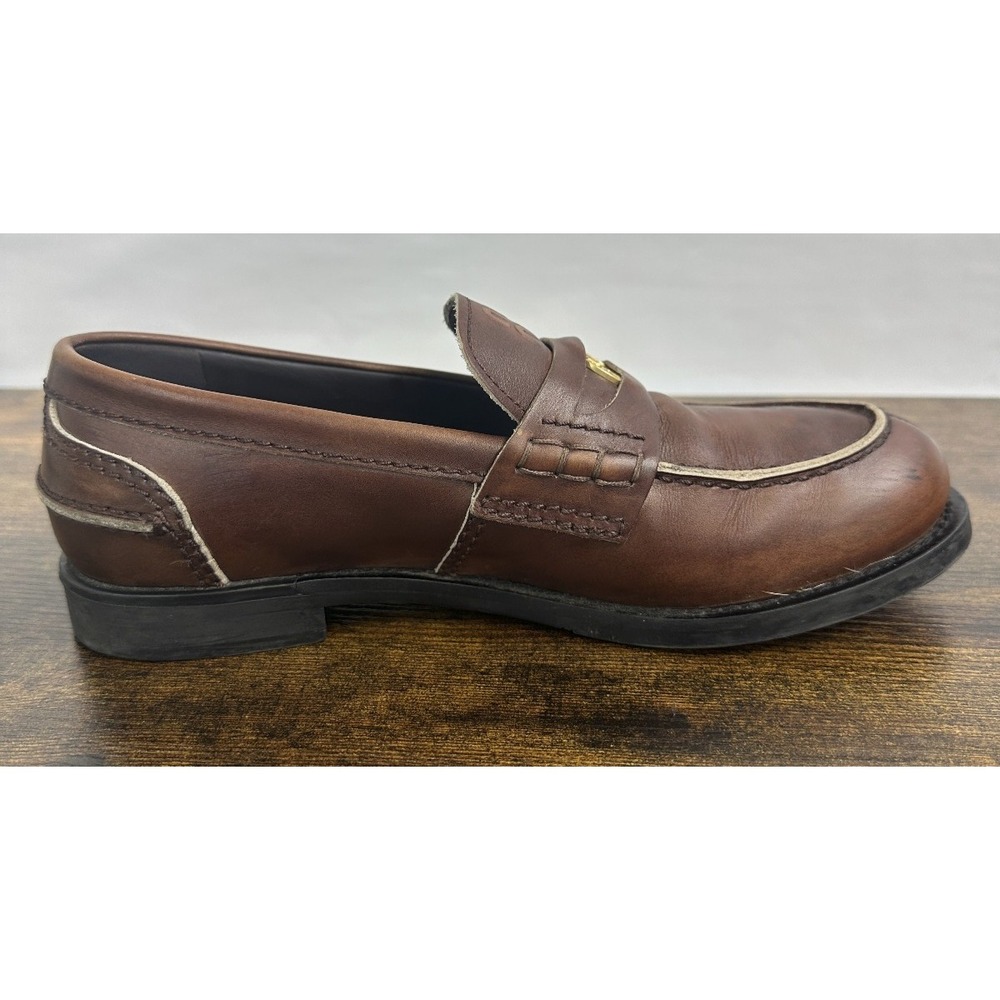 MIU MIU Vintage-Effect Leather Coin Penny Loafers Brown EU Size 37 US 7 - Picture 5 of 16